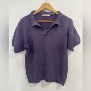 Vintage Purple Short Sleeve Collared Knit Shirt Grunge 90s